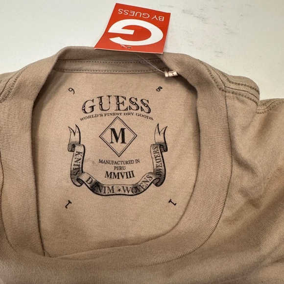 NWT Guess Shirt Mens M Brown Plain Classic Tee - Picture 3 of 6